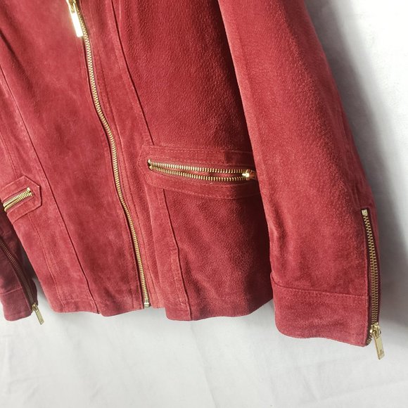 Dennis Basso Women's Red Leather Full Zip Lined Coat Jacket - Picture 6 of 13